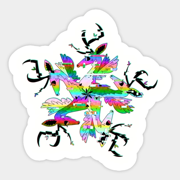 Rainbow Glitch Deer Sticker by Hillopurkki